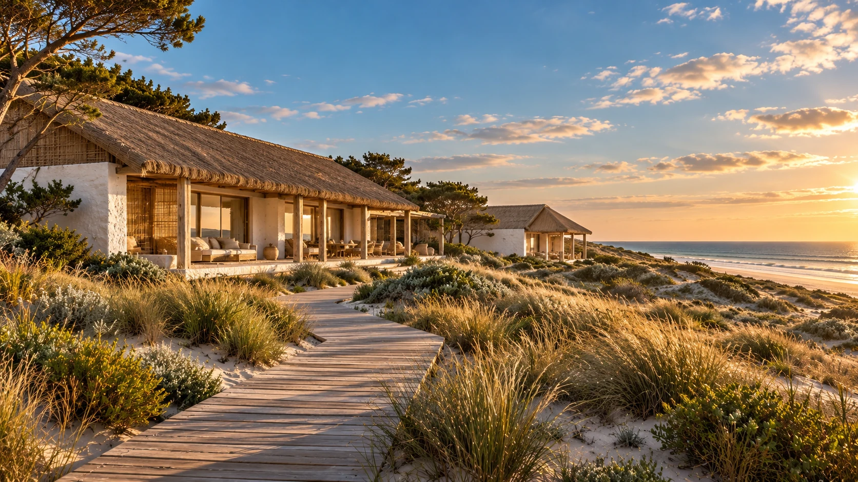 AI-generated design study for a Comporta retreat in limewash, reed and pale pine
